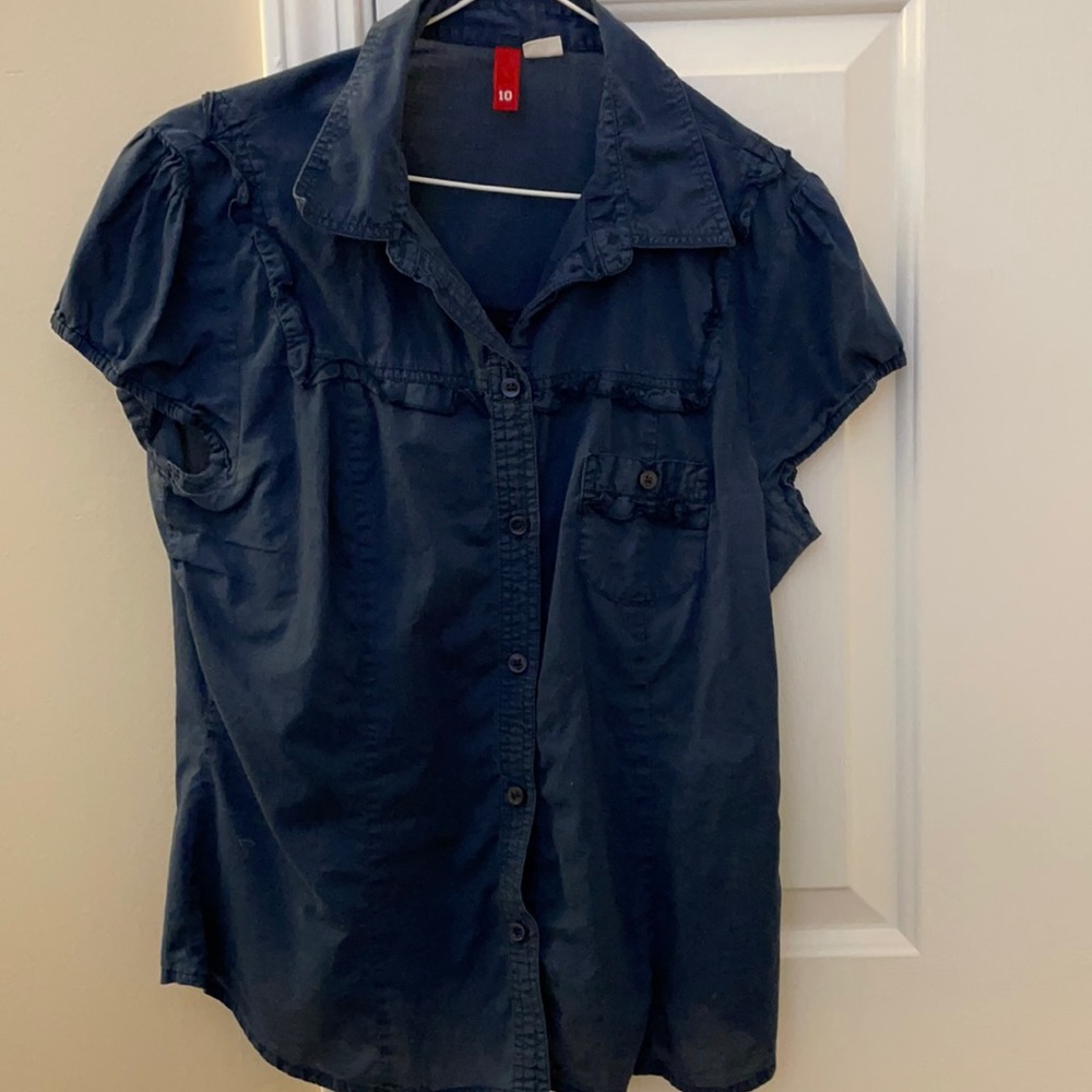 Dark blue button down short sleeve shirt